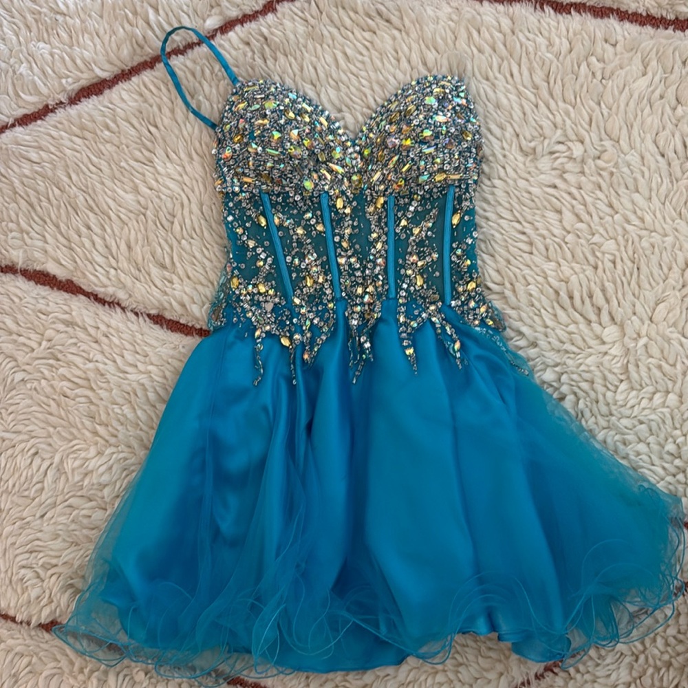Beaded sparkly turquoise dress